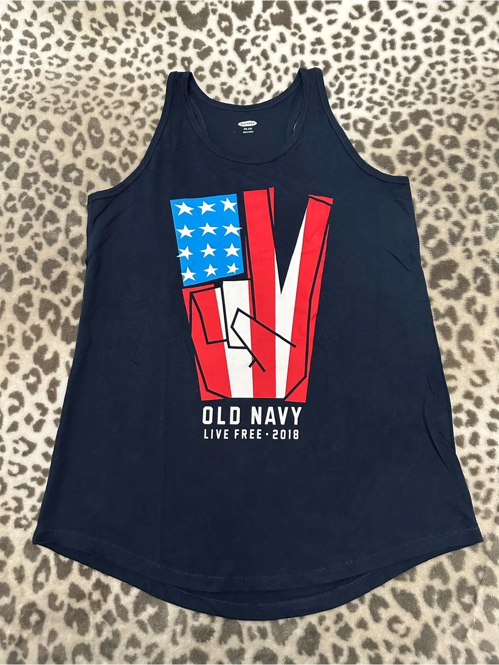 Old Navy Graphic Flag Racerback Tank Peace USA Blue Size XXL 16 Live Free 2018